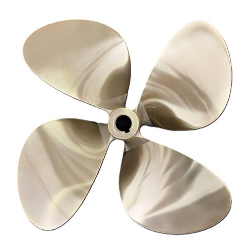 a refinished 23 inch bronze Michigan Dyna Quad Propeller on a white background